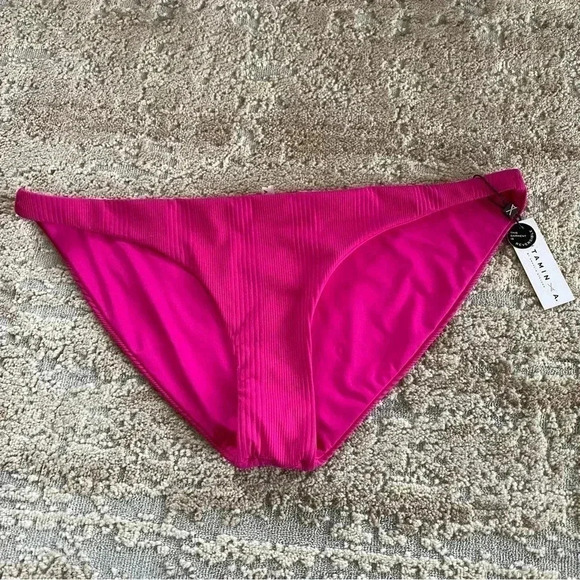 Vitamin A NWT Reversible Ribbed Textured Solid Pink Bikini Bottoms: 14 - Picture 1 of 9